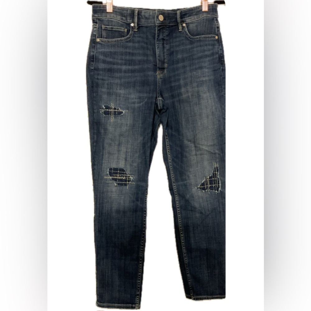White House Black Market Women's Slim Ankle High Rise Distressed Blue Jeans